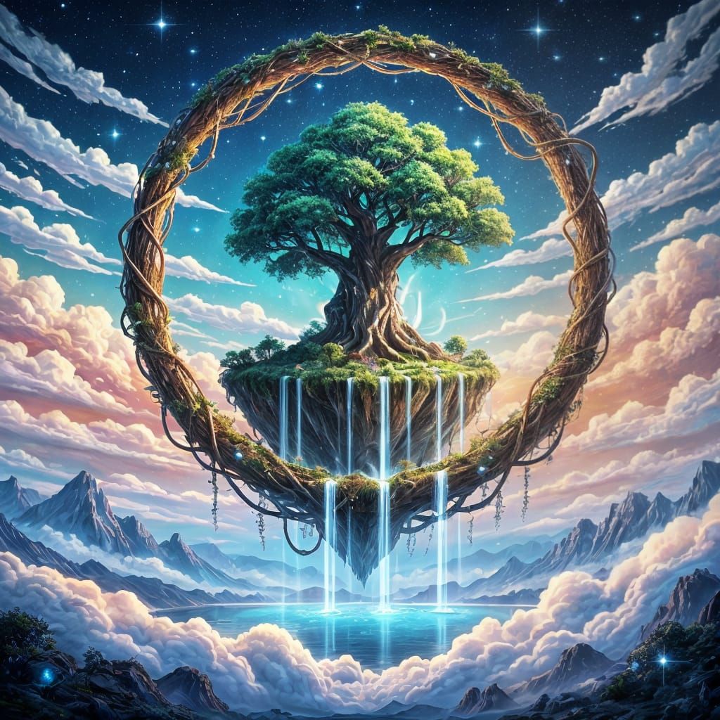 Ancient Bioluminescent Tree on Floating Island