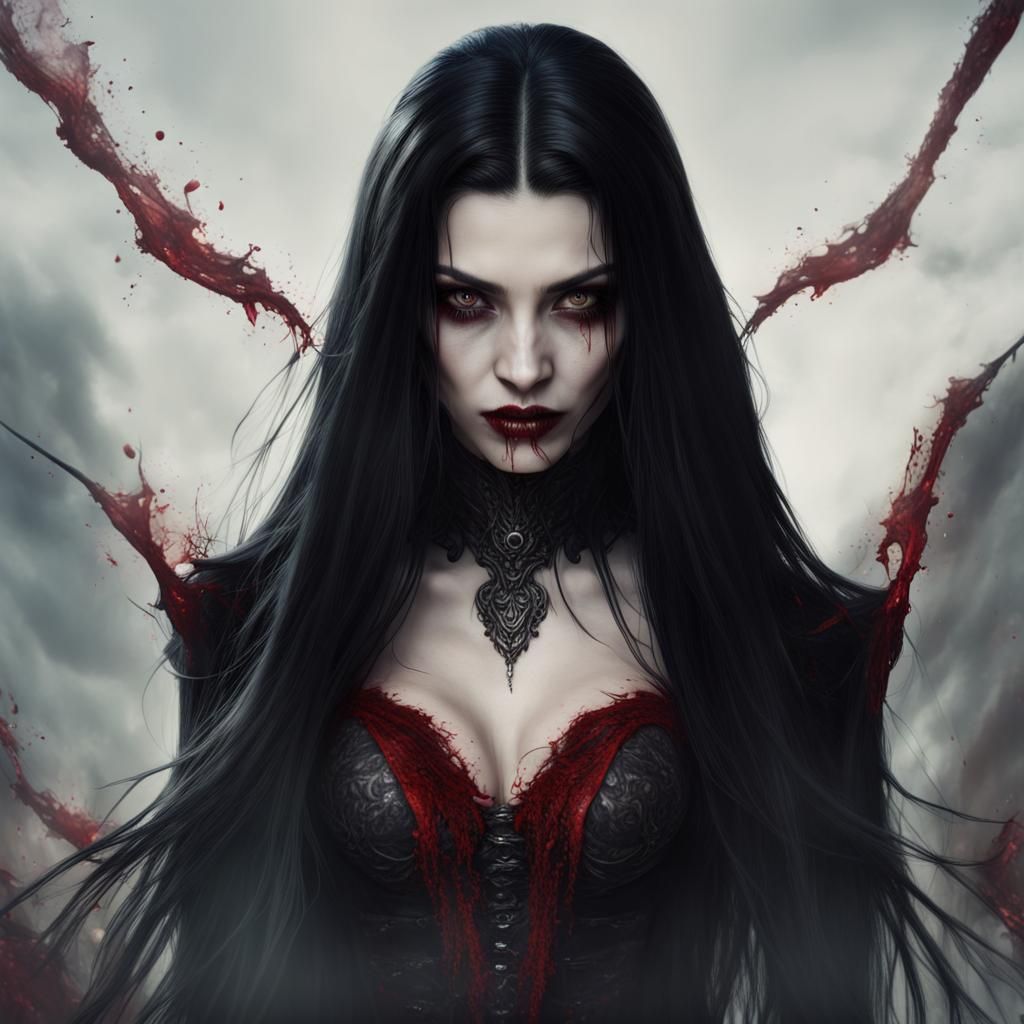 Striking Vampire Portrait in Digital Painting Style
