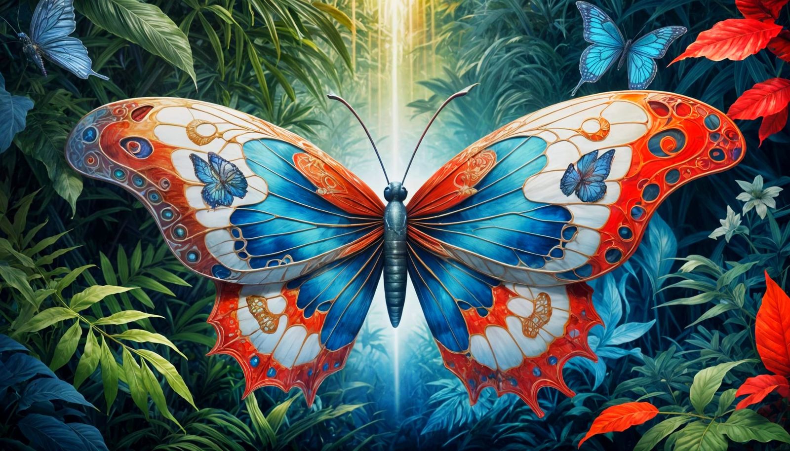 Surreal Butterfly in Lush Jungle Scene, Cinematic Sfumato St...