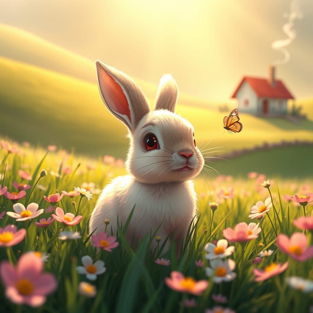 Anime Bunny in Whimsical Emerald Meadow