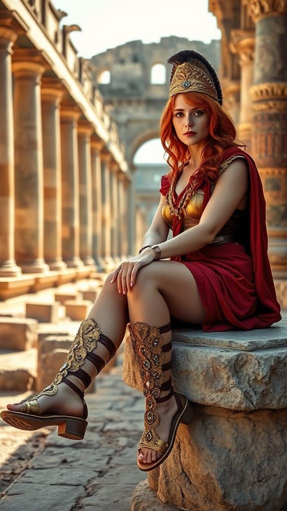 Redheaded Roman Soldier Sits Amidst Ancient Ruins
