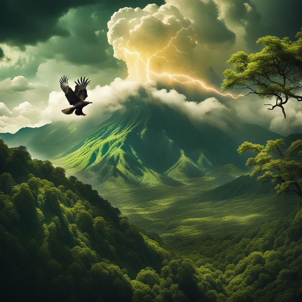 Golden Kingdom on Mountain Peak in Dramatic Lighting