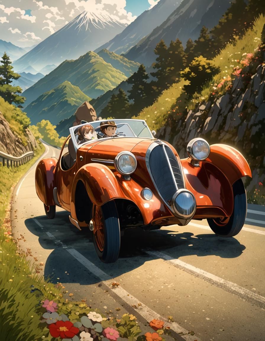 Alpine Road Trip in Anime Style