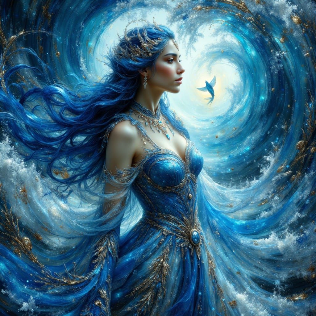 Ethereal Sea Goddess in Art Nouveau Style