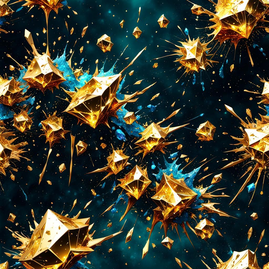 Gold Crystal Splatter Pattern: Detailed Matte Painting