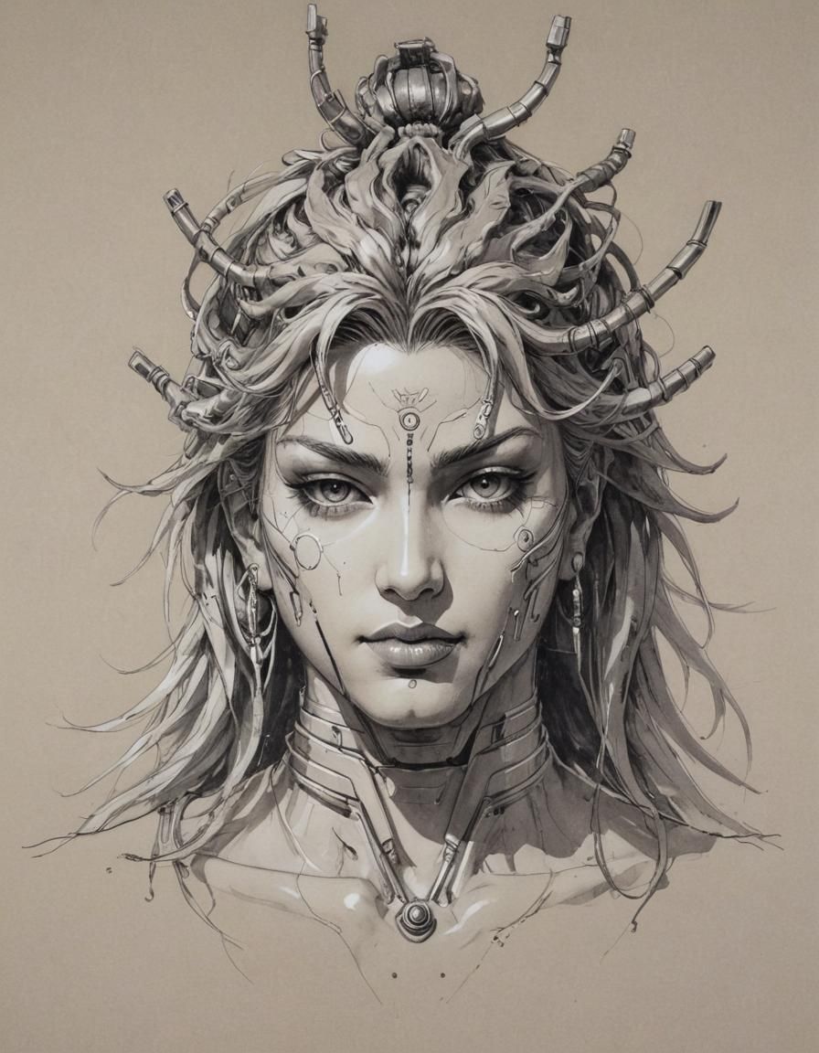 Cyborg Shiva Sketch: Vaporwave Versailles Portrait