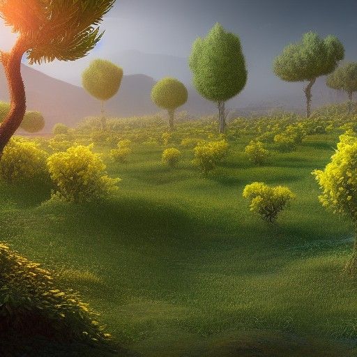 Fantastical Lemon Tree Field in Detailed Matte Painting