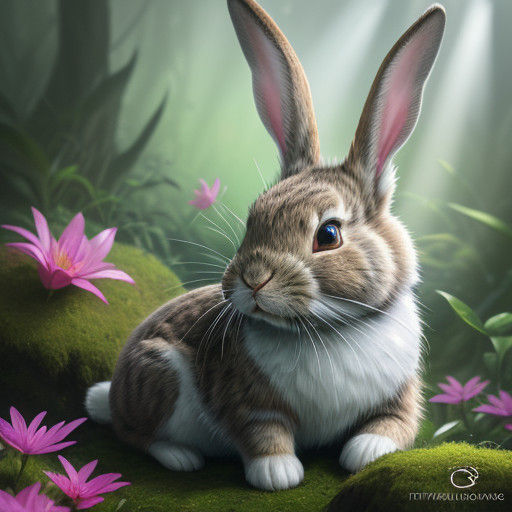 Surreal Hyperrealistic Rabbit in Vibrant Bloom