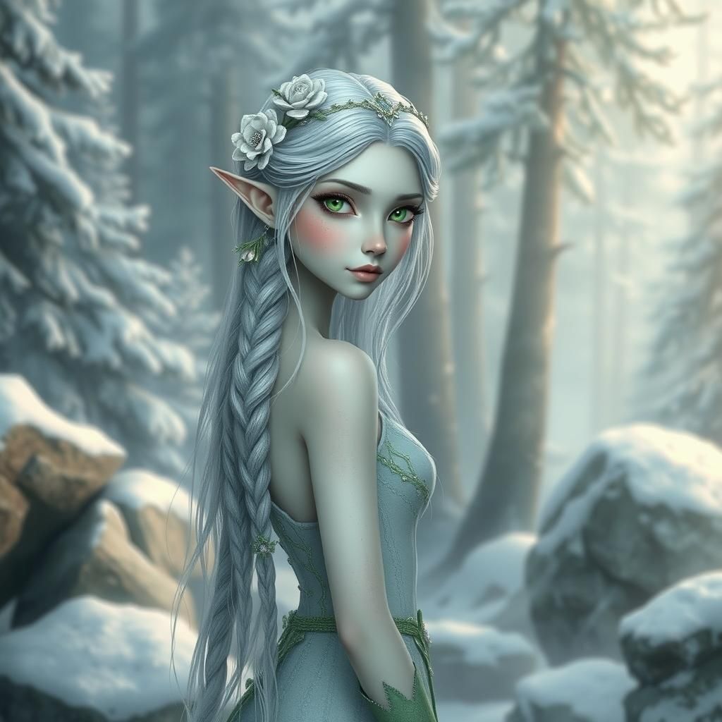 Snow Elf Maiden in Winter Forest