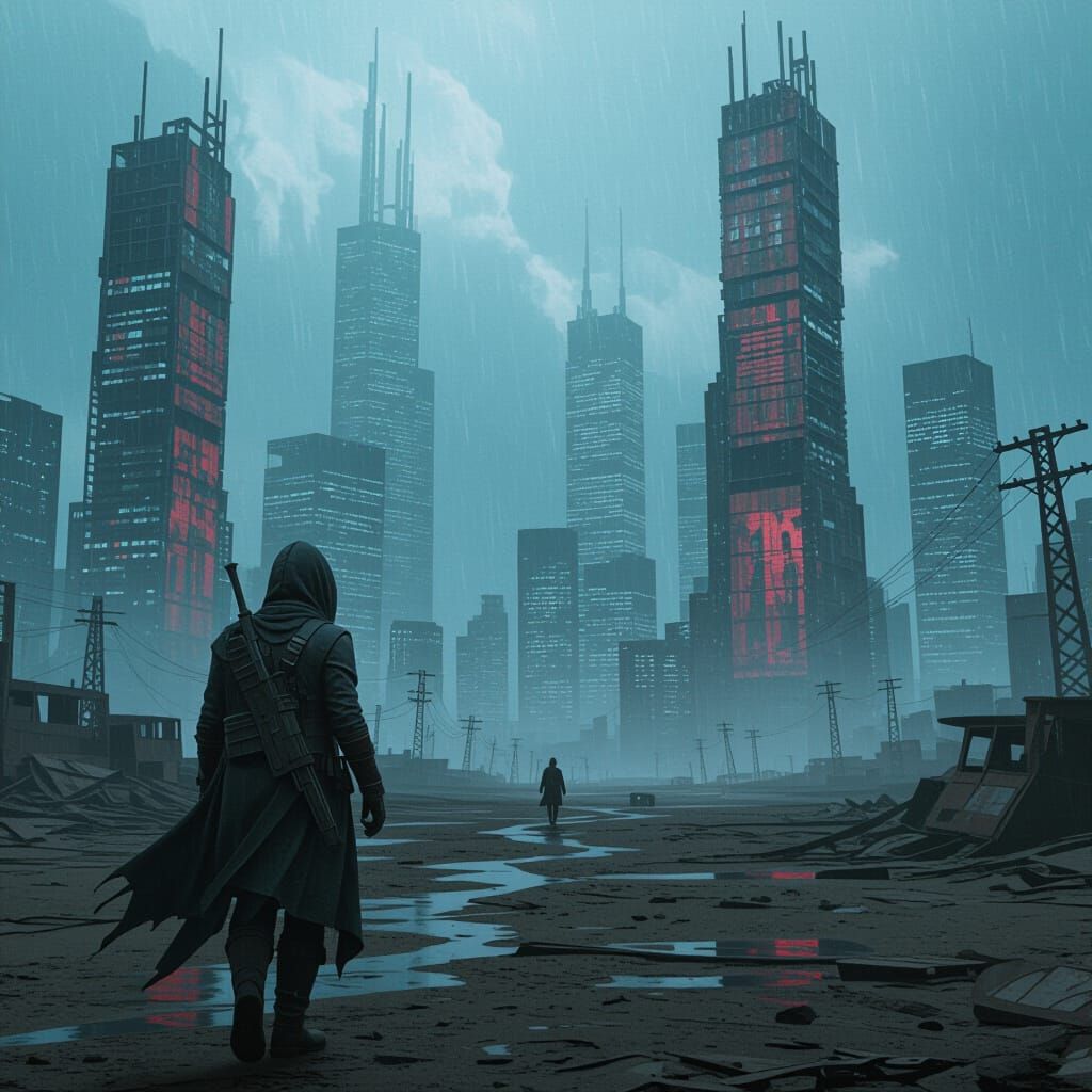 Post-Apocalyptic Wanderer in Desolate Wasteland