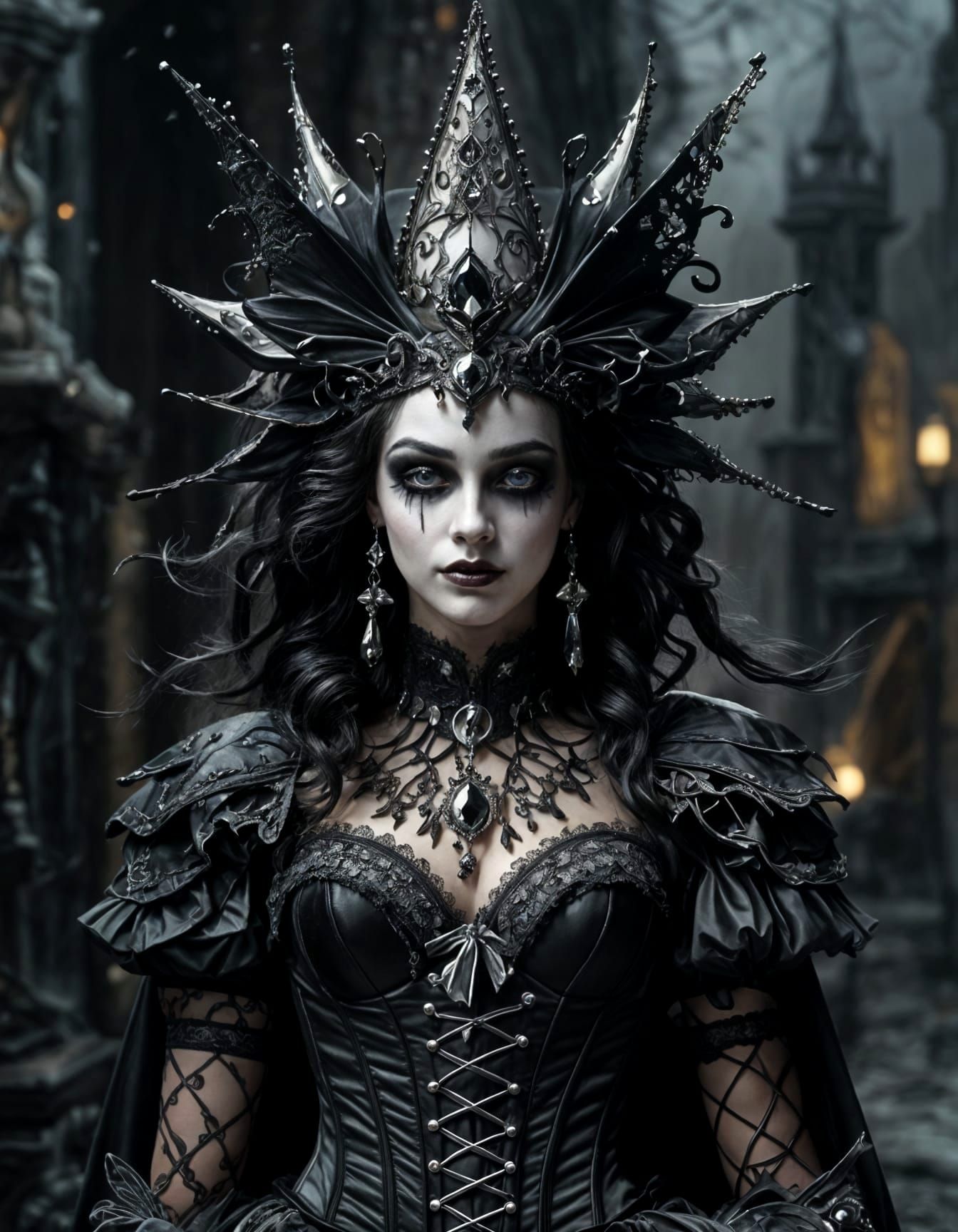 Porcelain Pierrot Jester in Dark Fantasy Style