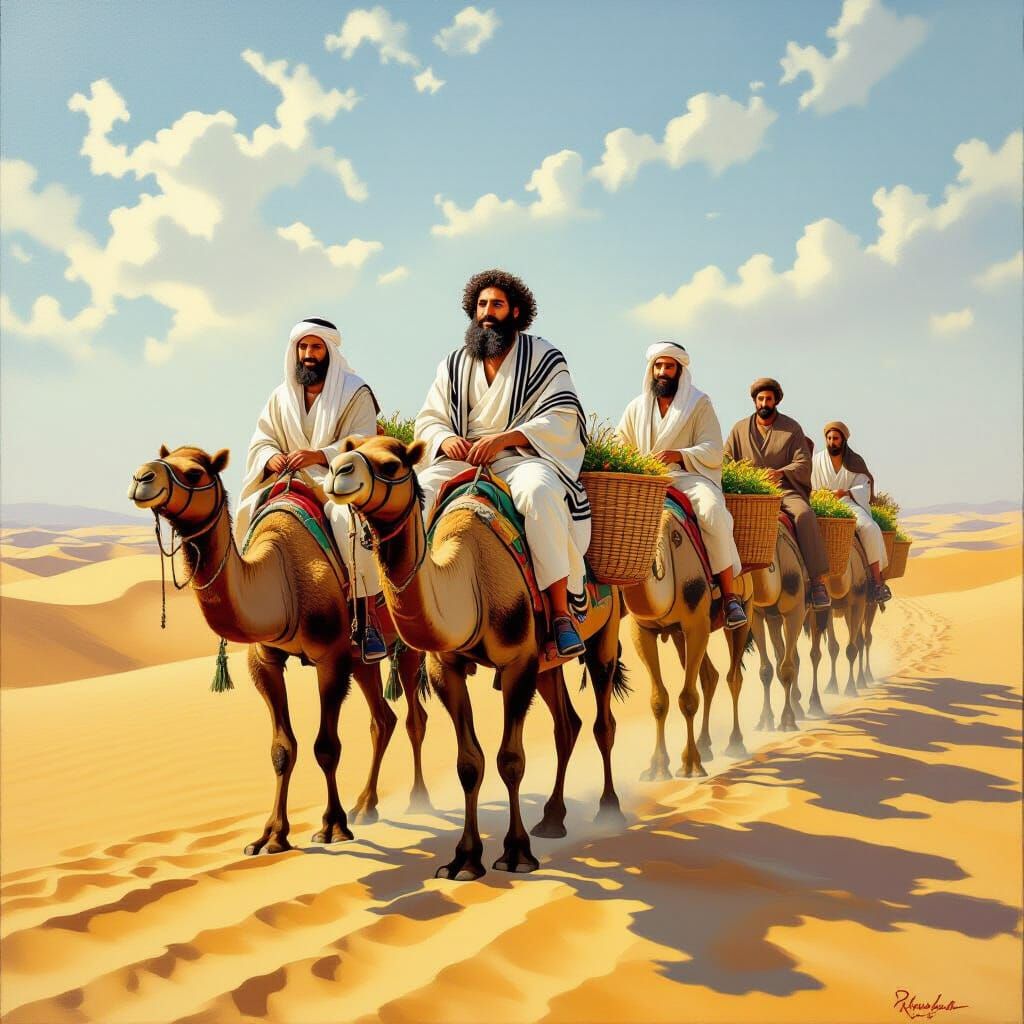 Caravan of Camels with Joseph in Desert Oil Painting