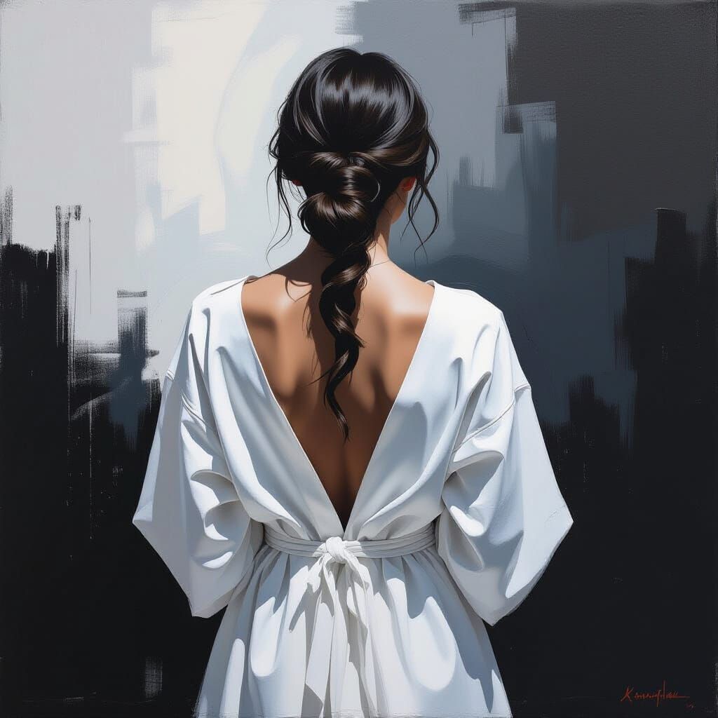 Black and White Angel in Expressive Pallet Knife Style