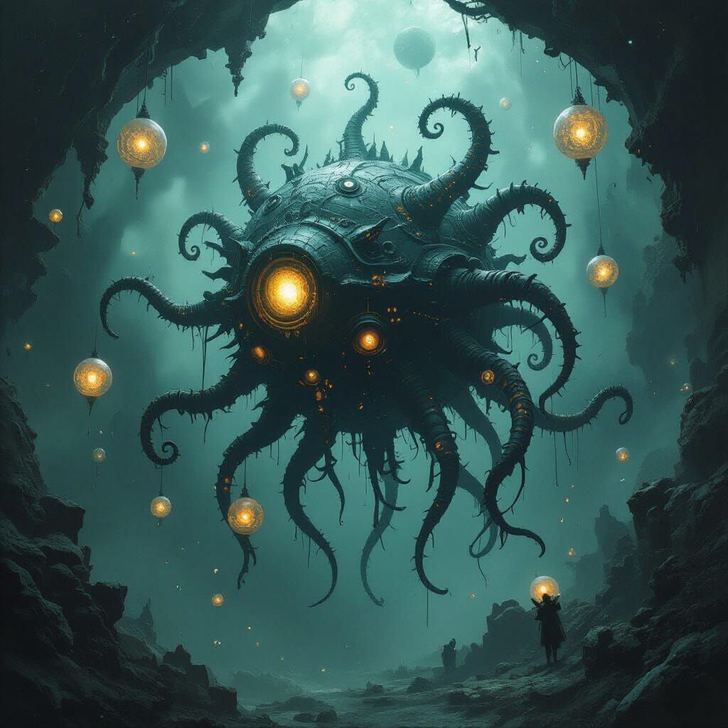 Beholder in Dark Mystical Realm, Gothic Fantasy Style