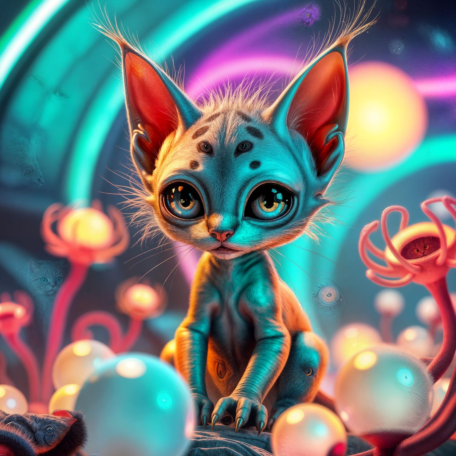 Cybernetic Feline Space Being in a Futuristic Biomechanical....