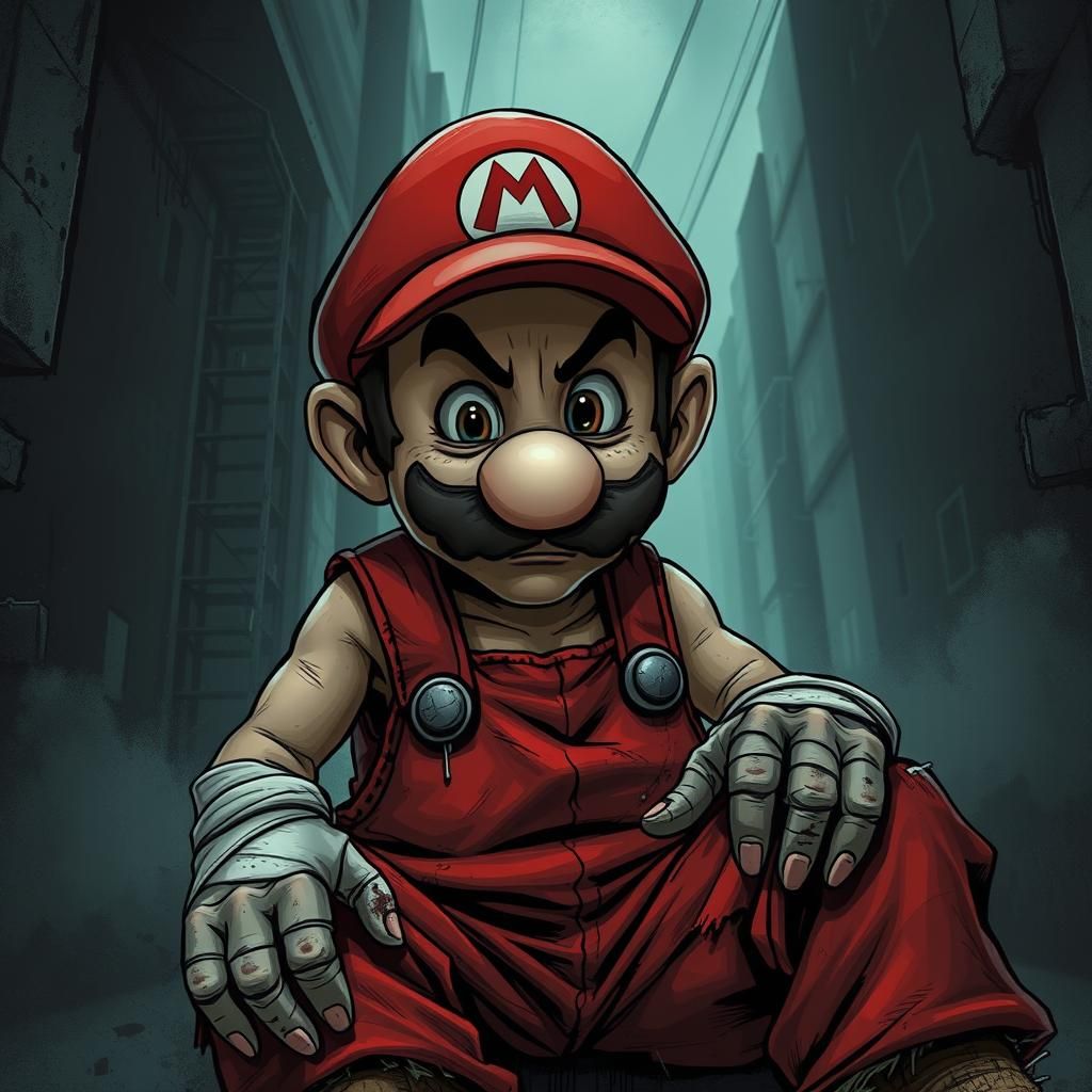 Dystopian Mario as Gritty Urban Addict