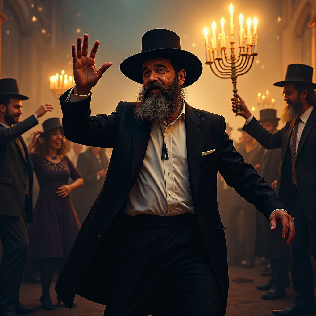 Hasidic Man Dancing, Matte Painting in Rich Colors