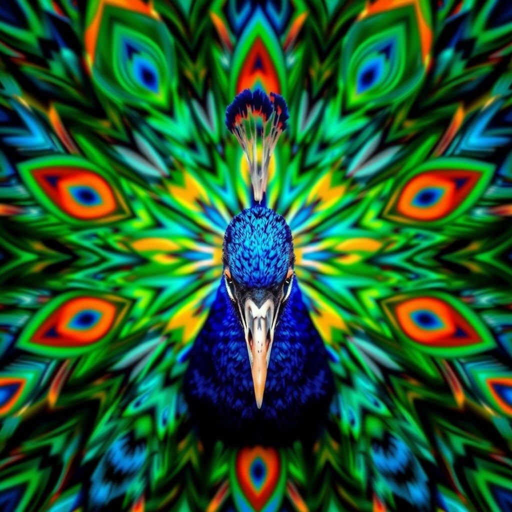 Psychedelic Peacock Through Kaleidoscope Lens