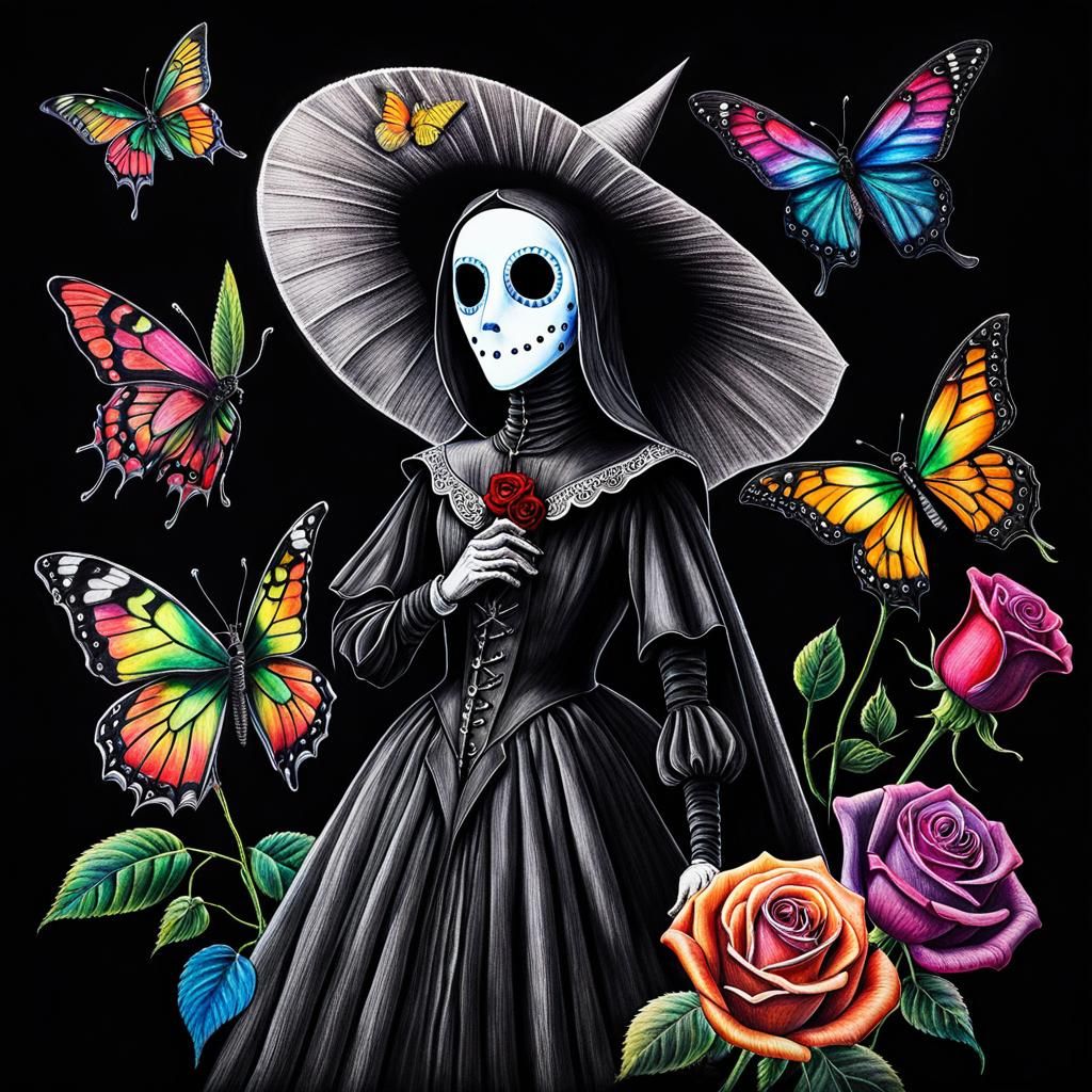 Surreal Crayon Plague Doctor in Rayograph Style