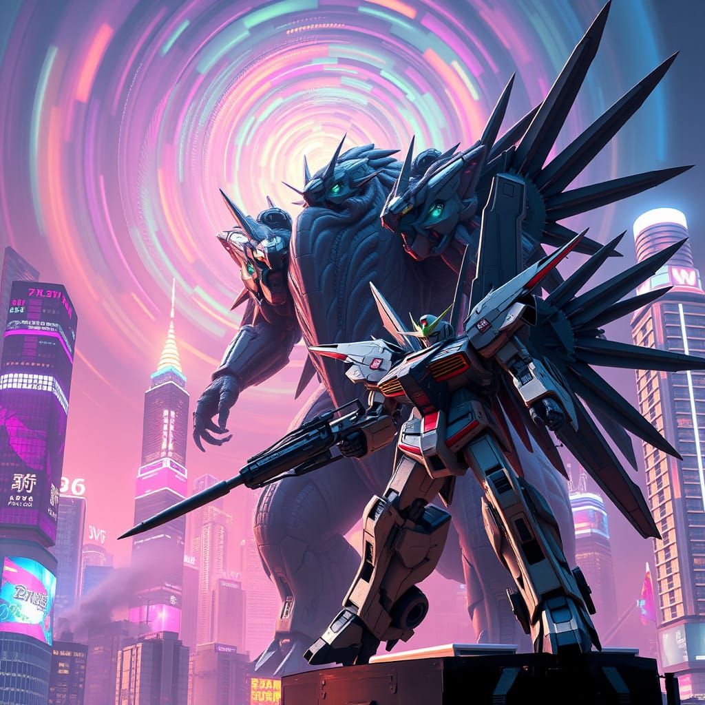 Cyberpunk Kaiju Battle Hong Kong