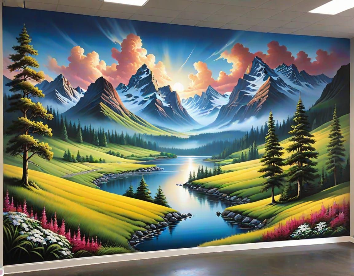 Detailed Airbrushed Landscapes Mural