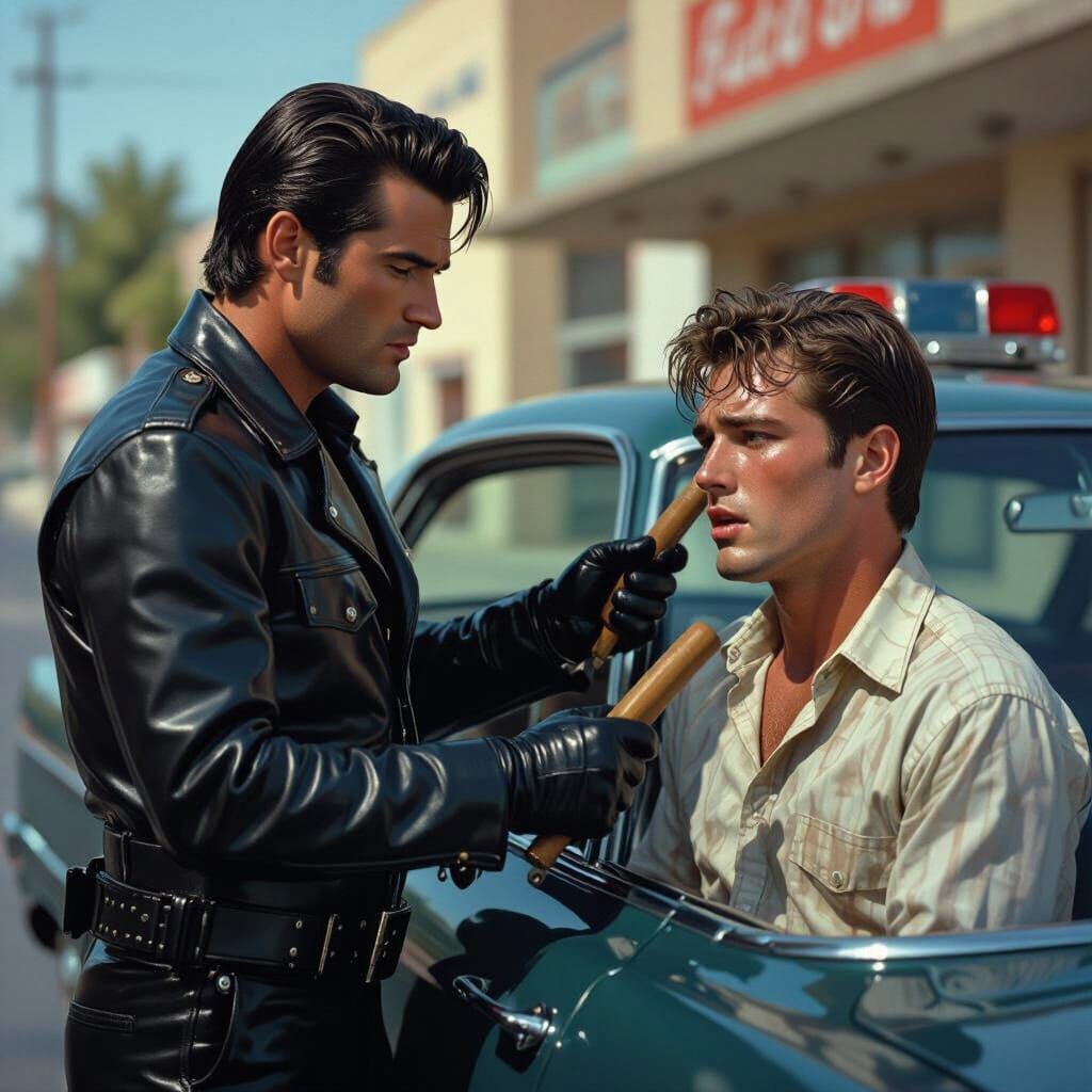 Motorcycle Cop Arrest in Conceptual Art Style