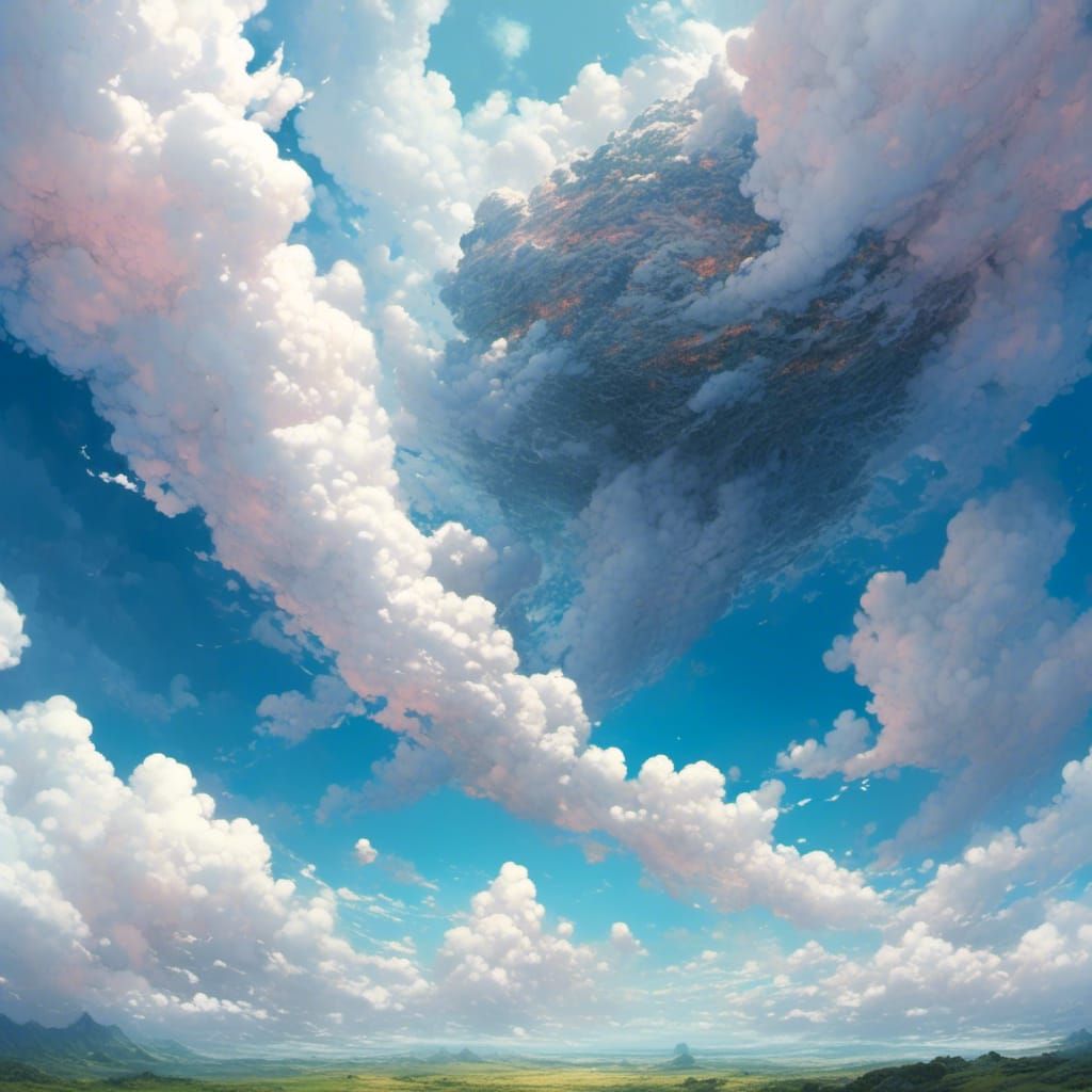 Fantasy Landscape with Floating Clouds, Manhwa Digital Art