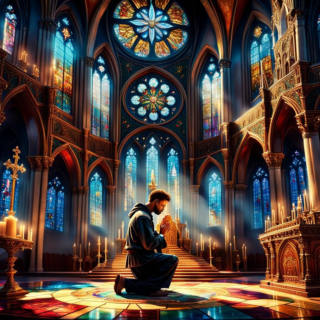 Fantasy Art: Person Praying in Ornate Church