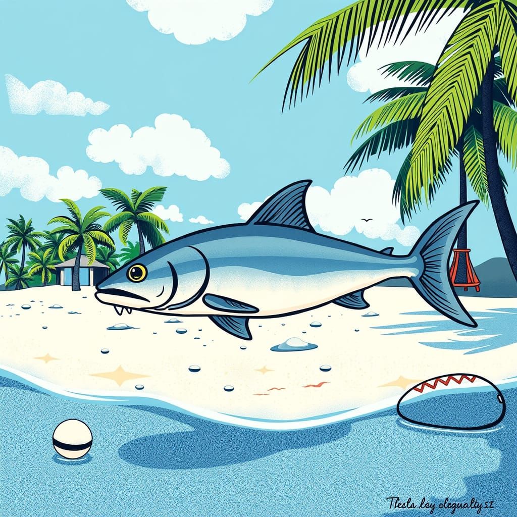 Whale Shark with Sneakers on Tropical Beach