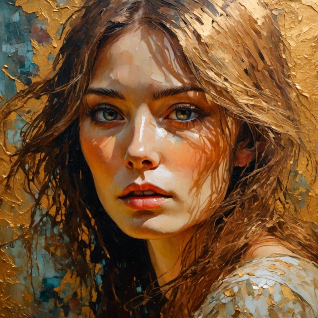 <lora:Filigree oils-2:1.0> Closeup woman portrait, Leyendeck...