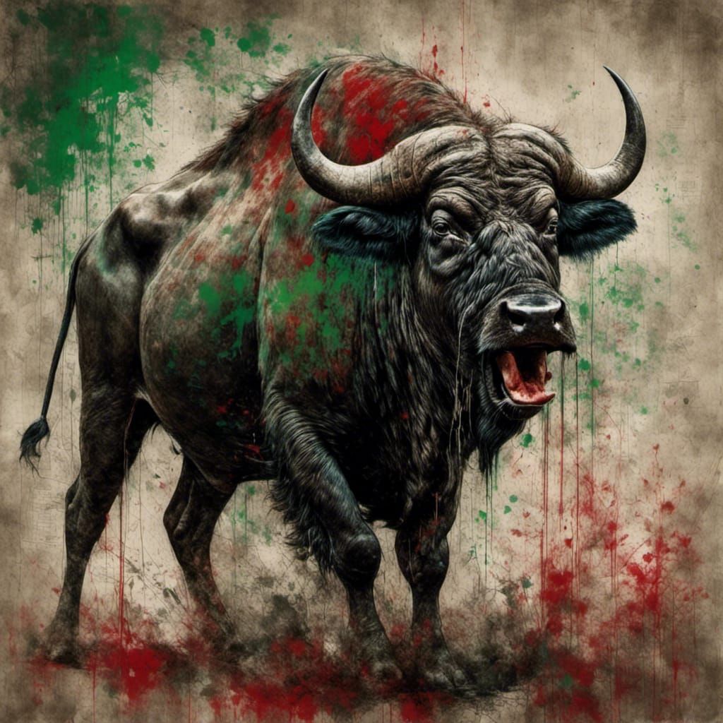 Majestic Cape Buffalo Portrait in Strong Colors