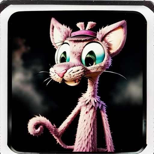 Distressed Polaroid of Cartoon Pink Panther