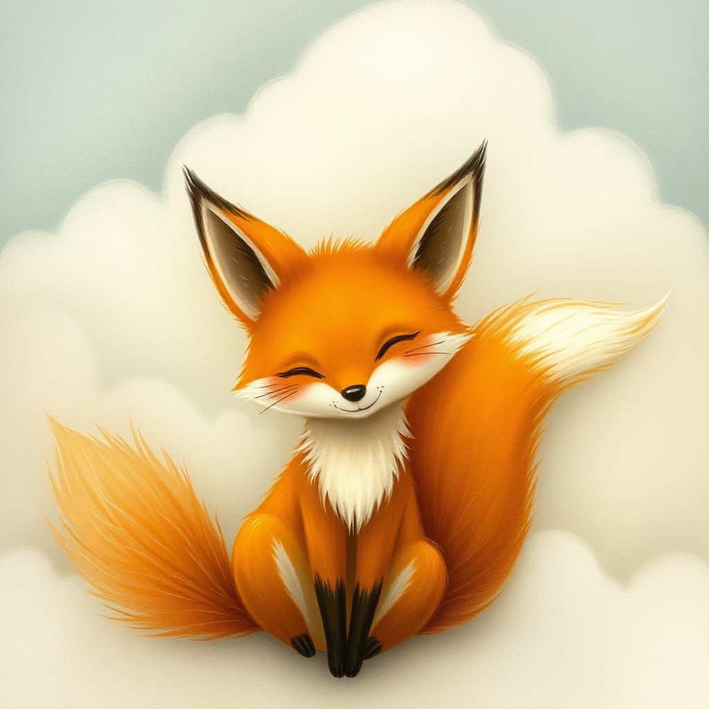 Whimsical Fox in a Dreamy Cloud Landscape