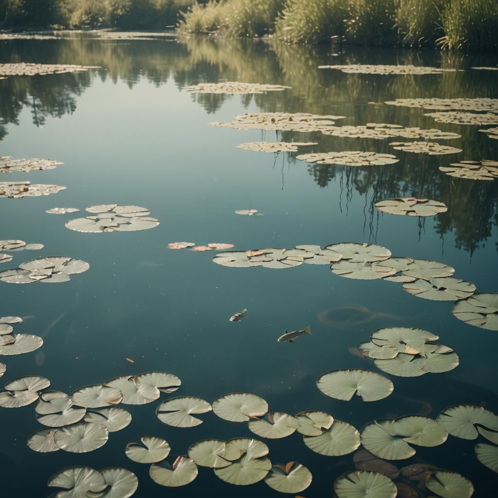 Crystal Lake with Shimmering Fish: 35mm Film Aesthetic
