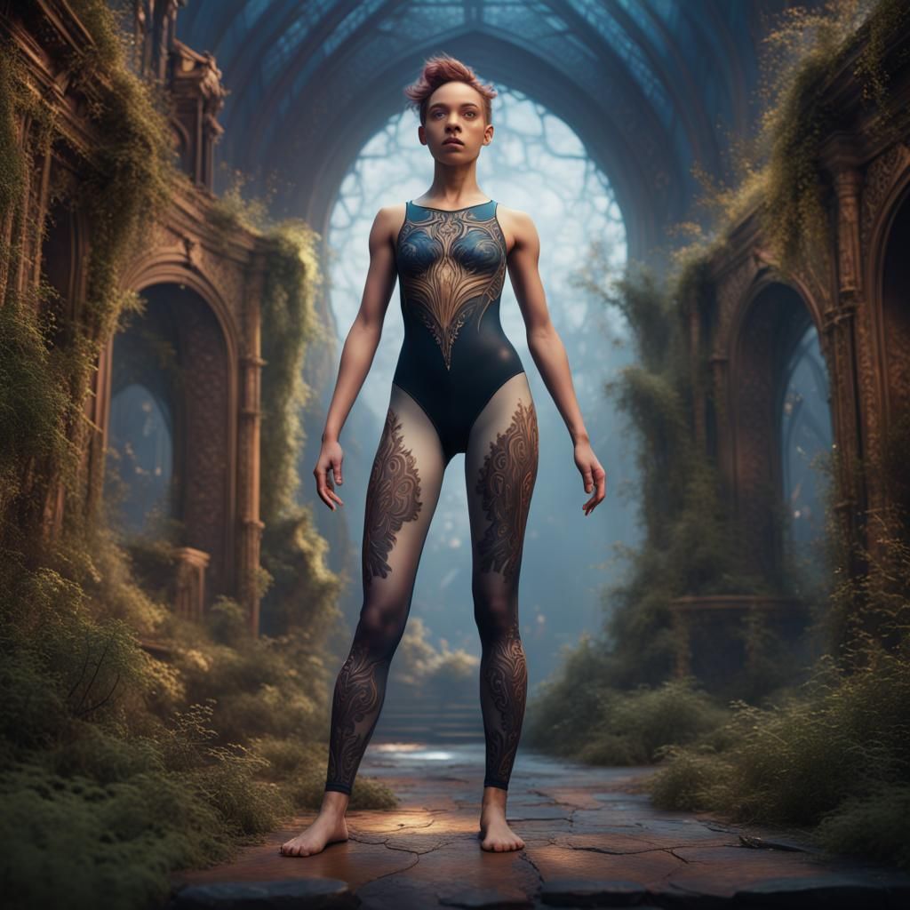 Transgender Teenager in Leotard: Detailed Fantasy Art