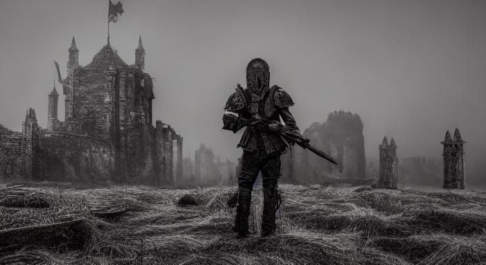 Armored Warrior in Dark Fantasy Landscape