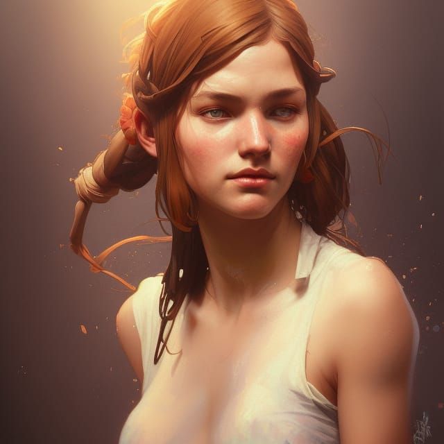 Farmer Girl Portrait in Art Nouveau Style