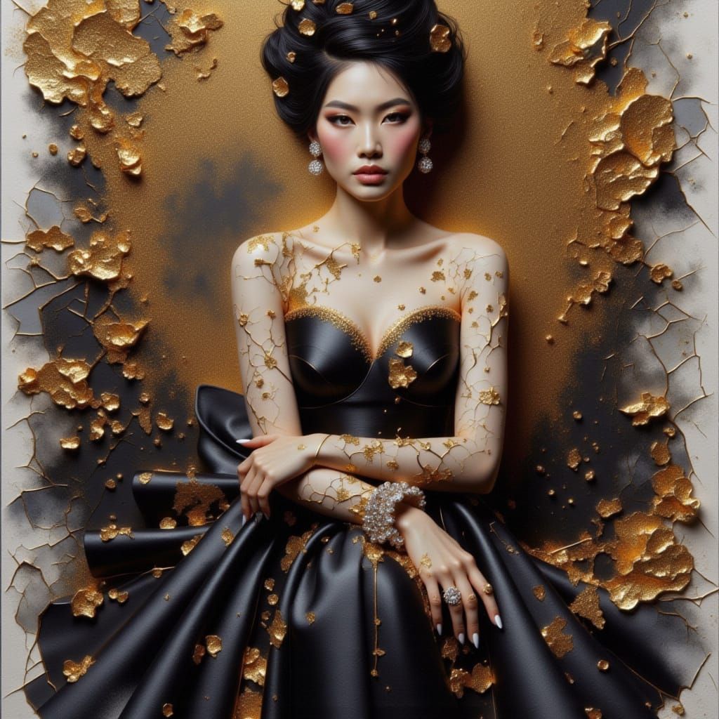 Elegant Woman in Silk Gown with Diamond Jewelry