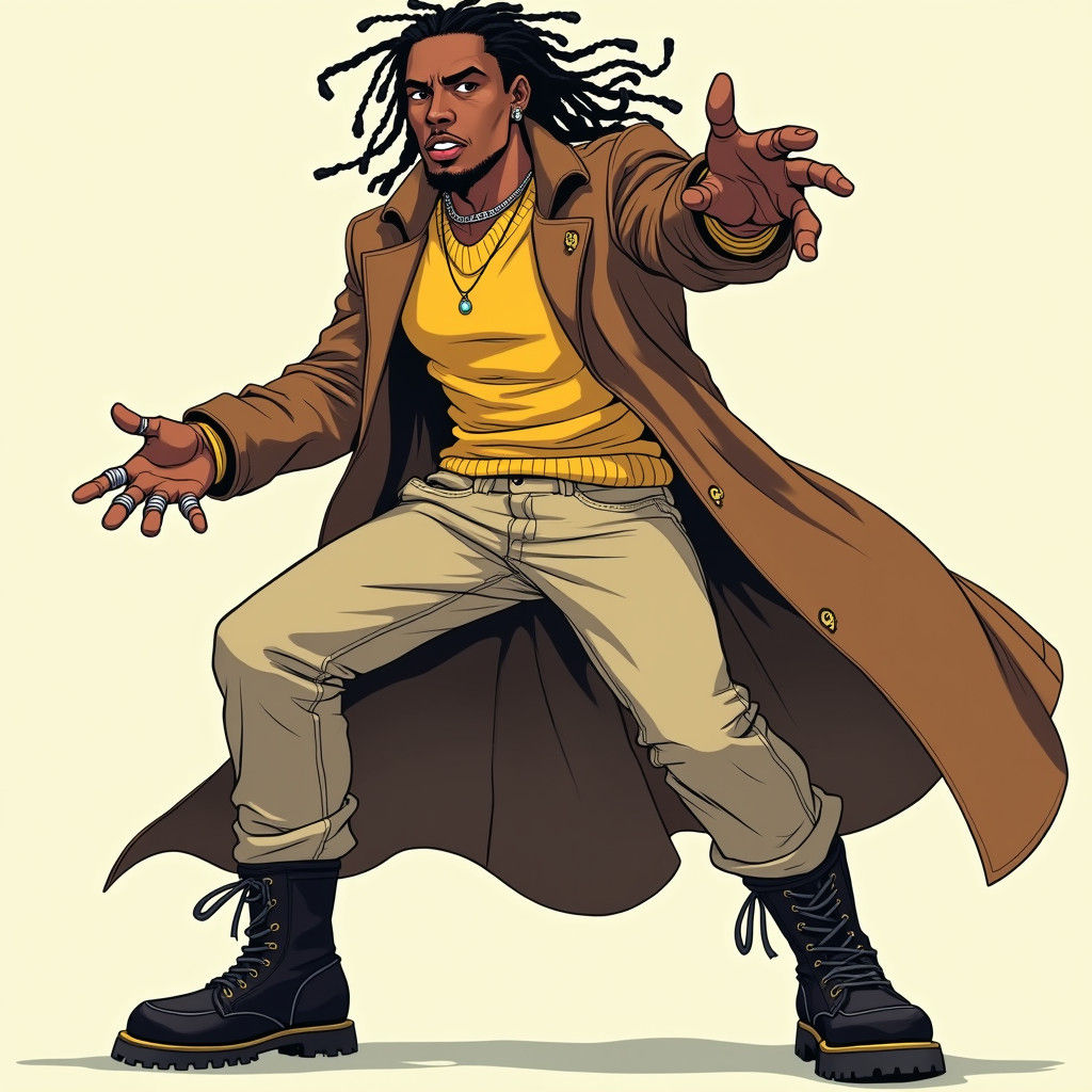 Anime-Inspired Man with Dreadlocks in Dynamic Pose