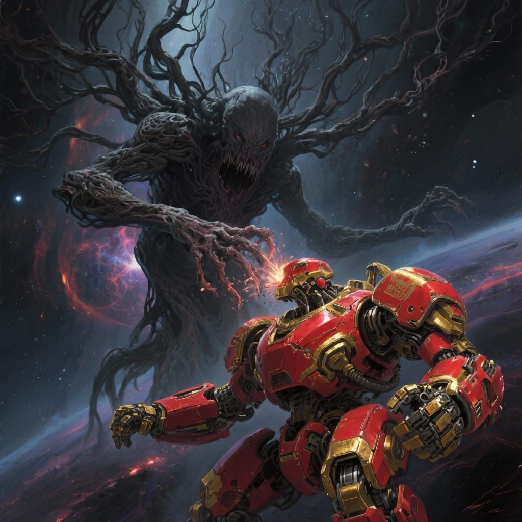 Eldritch Tree Being vs Battle-Mech in Cosmic Void
