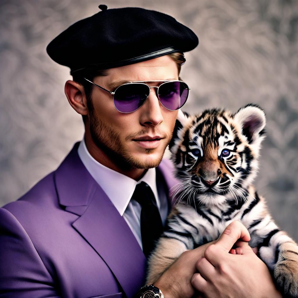 Young Man with Tiger Cub: Hyperrealistic Portrait