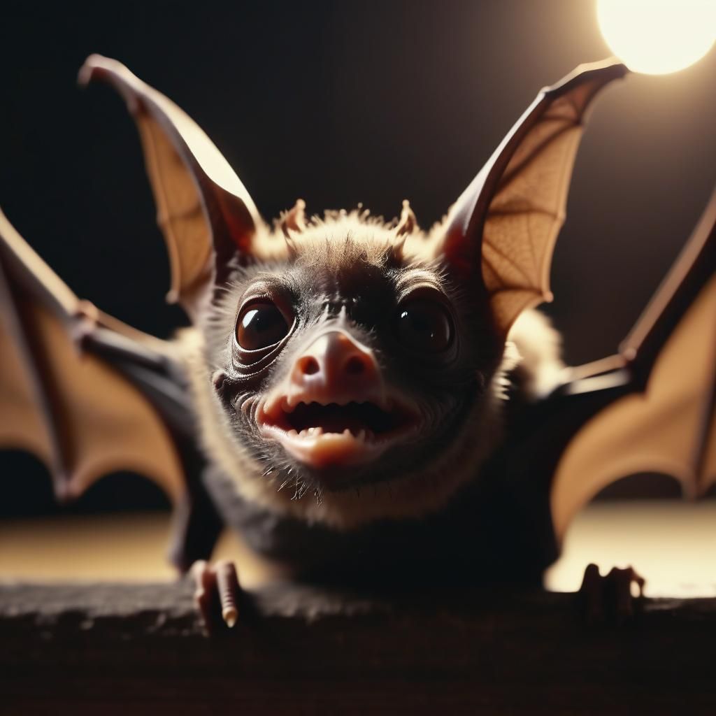 close-up of a pretty bat's snout with big sweet eyes, emotio...