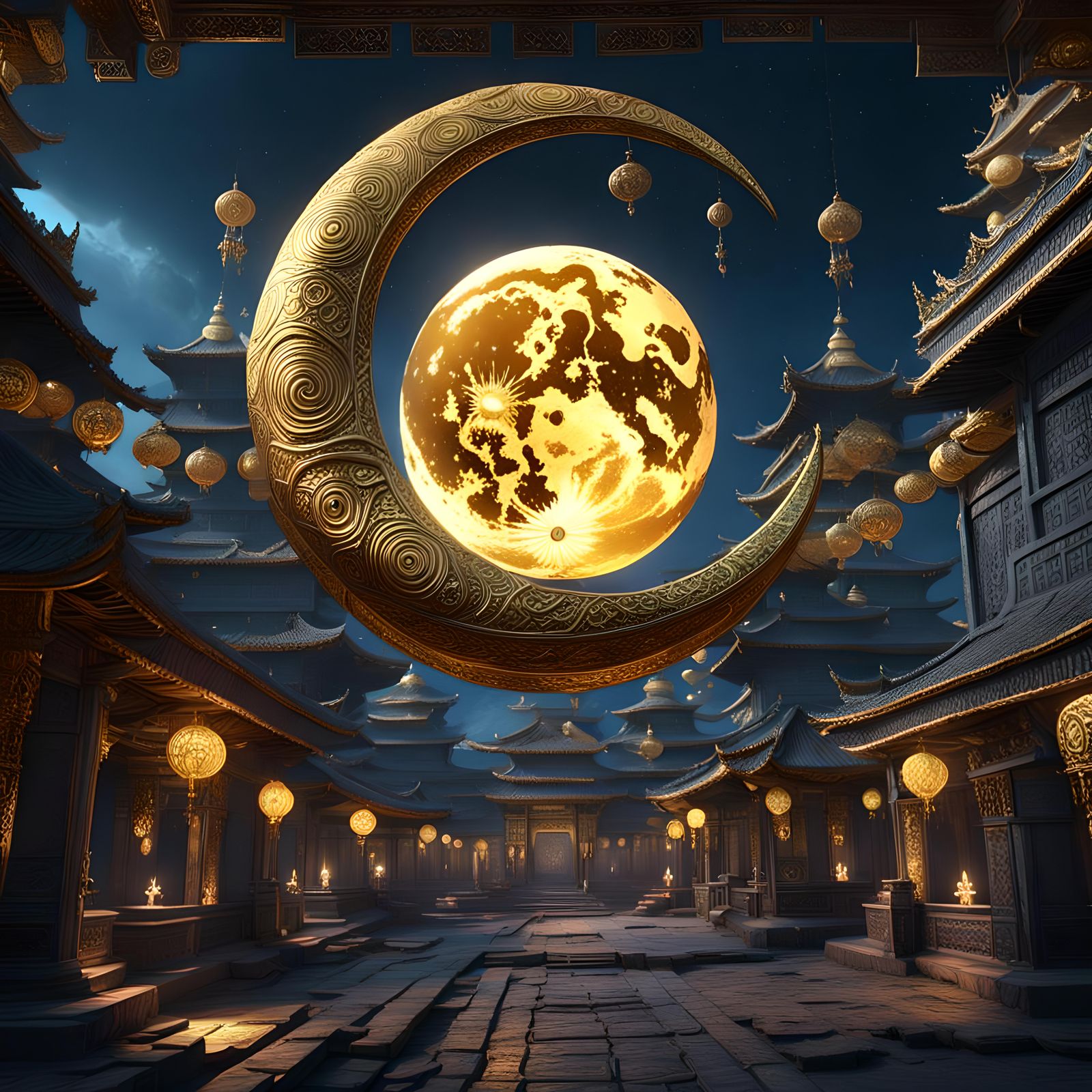 Ancient Yoruban Tomes Illuminated by a Crescent Moon