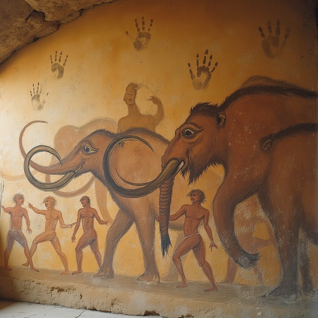Majestic Woolly Mammoths in Primal Cave Art