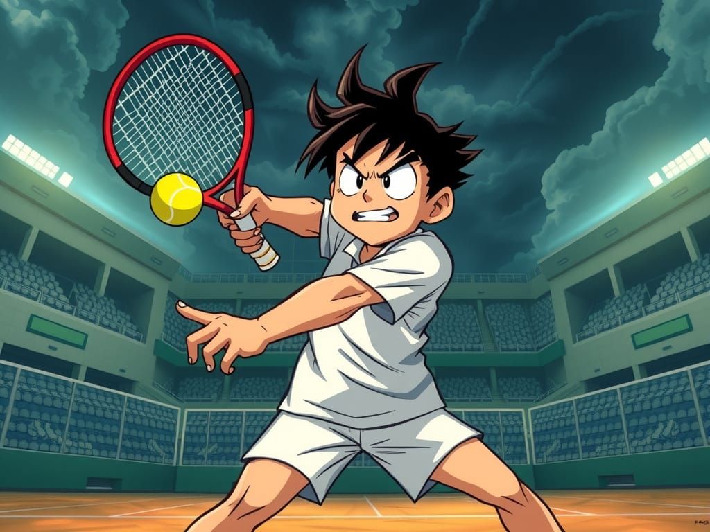 Conan the Tennis Player in 2D Cartoon Style