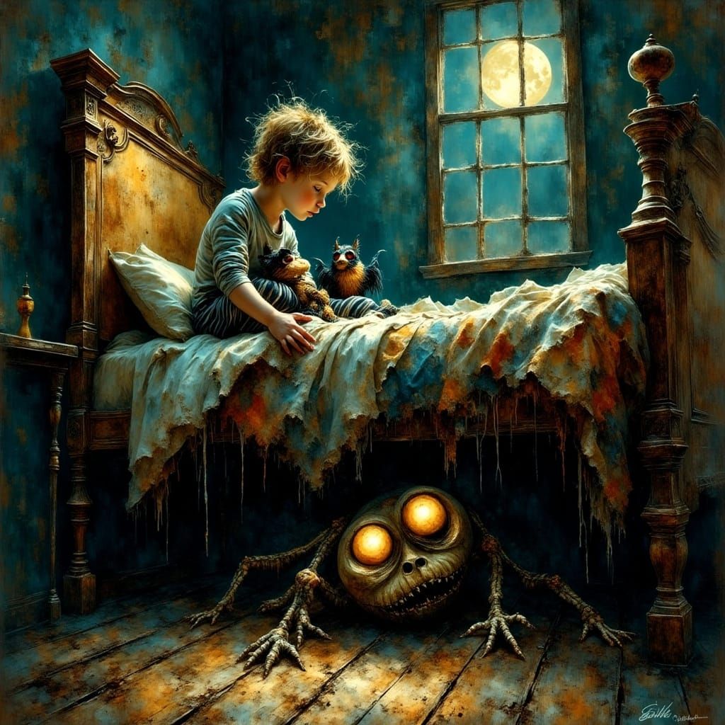 Spooky Children's Bedroom Monster in Tim Burton Style