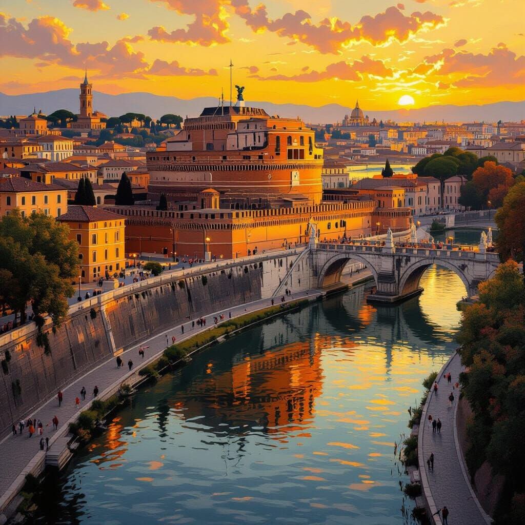 Castle Sant'Angelo Reflected, with Surreal Lighting and Colo...