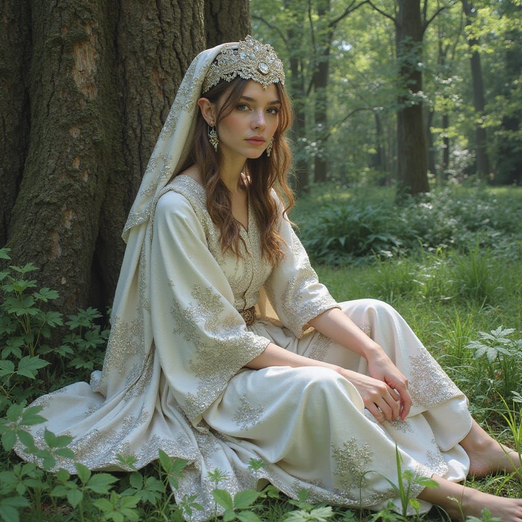 Elegant Elven Maiden in Lush Greenery