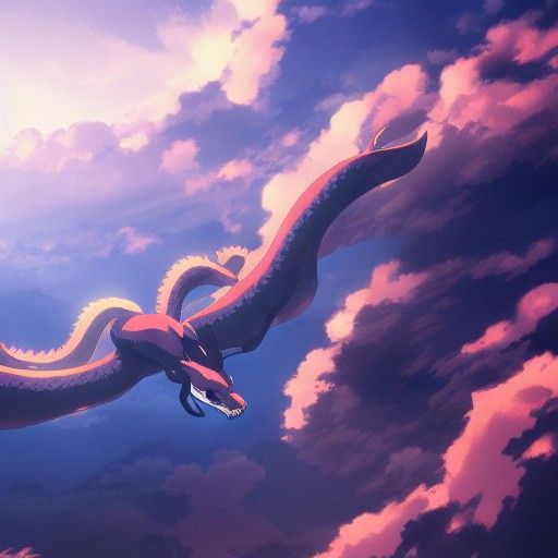 Japanese Dragon Flying: Studio Ghibli Anime Art