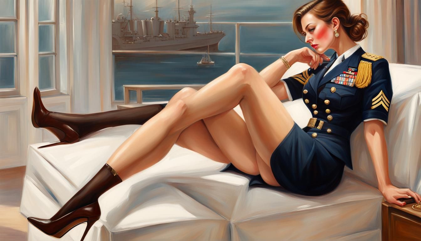 Female Admiral in Naval Uniform: An Oil Painting